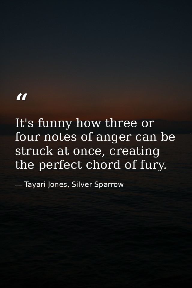 It's funny how three or four notes of anger can be struck at once, creating the perfect chord of fury. — Tayari Jones, Silver Sparrow