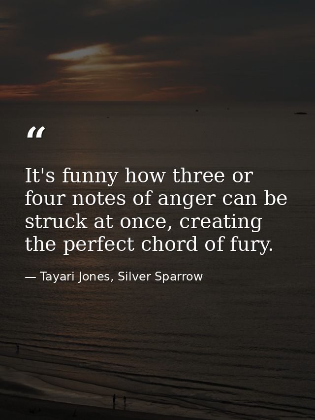 It's funny how three or four notes of anger can be struck at once, creating the perfect chord of fury. — Tayari Jones, Silver Sparrow