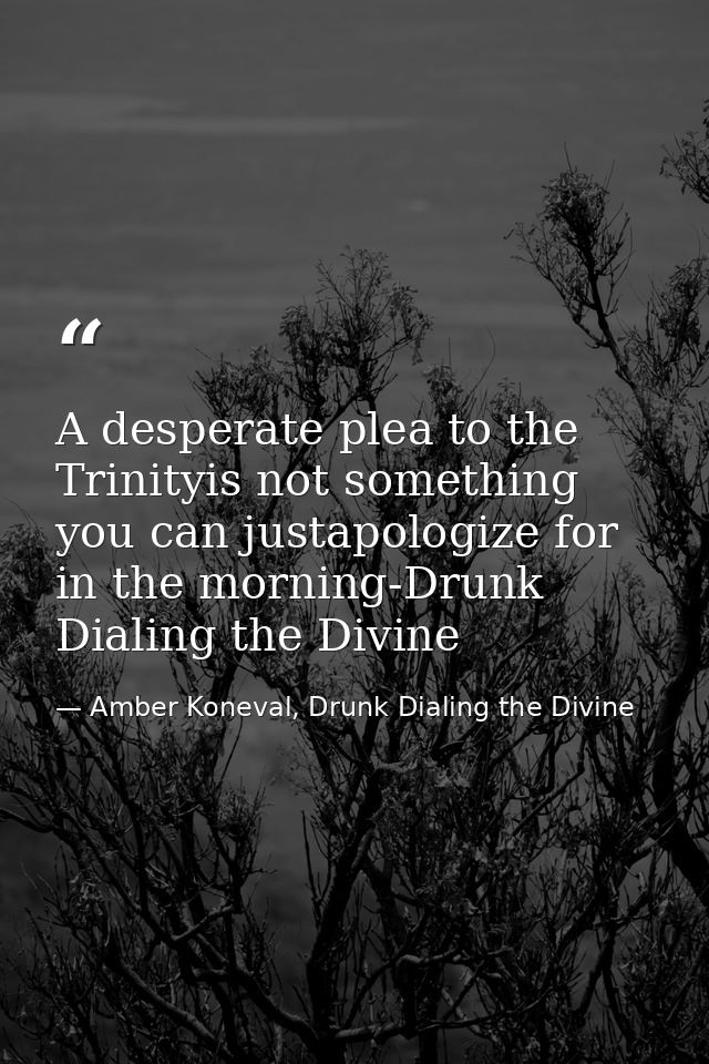 A desperate plea to the Trinityis not something you can justapologize for in the morning-Drunk Dialing the Divine — Amber Koneval, Drunk Dialing the Divine