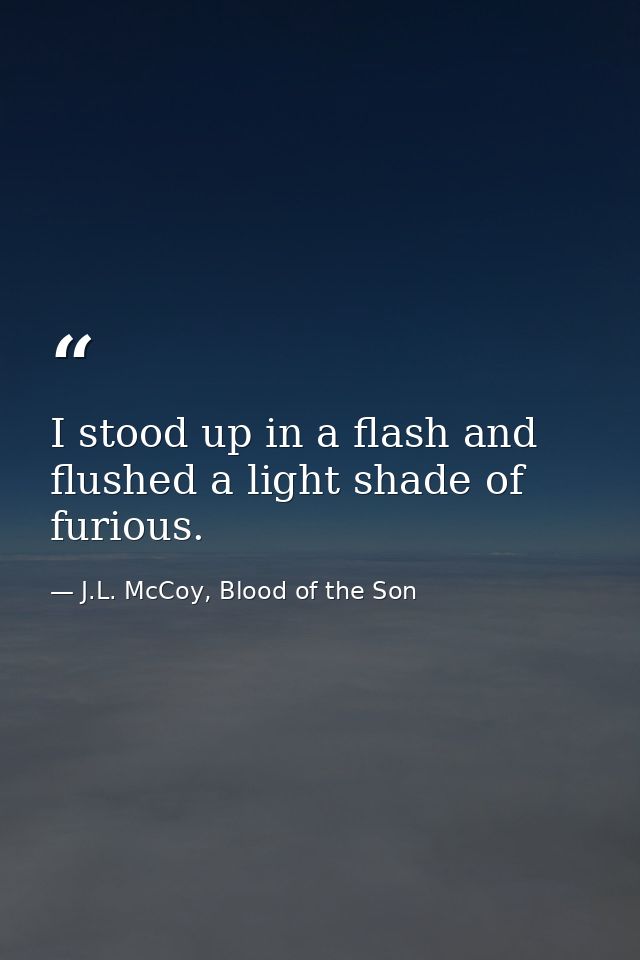 I stood up in a flash and flushed a light shade of furious. — J.L. McCoy, Blood of the Son