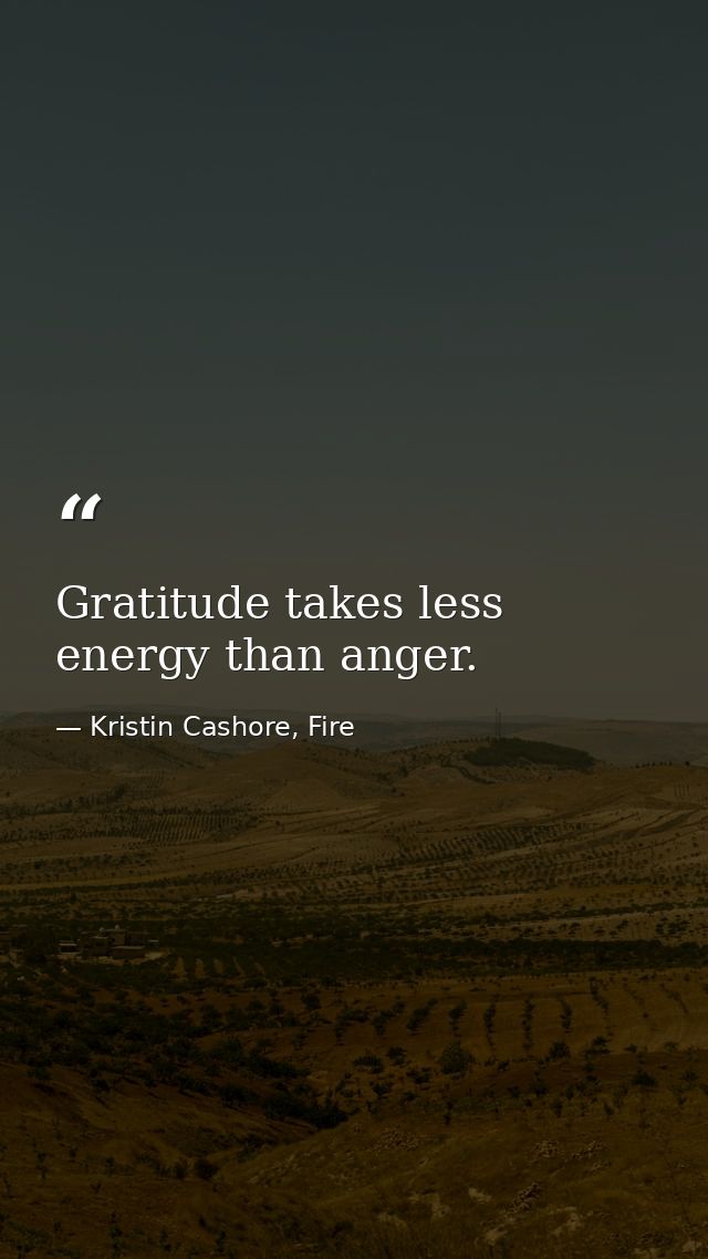 Gratitude takes less energy than anger. — Kristin Cashore, Fire