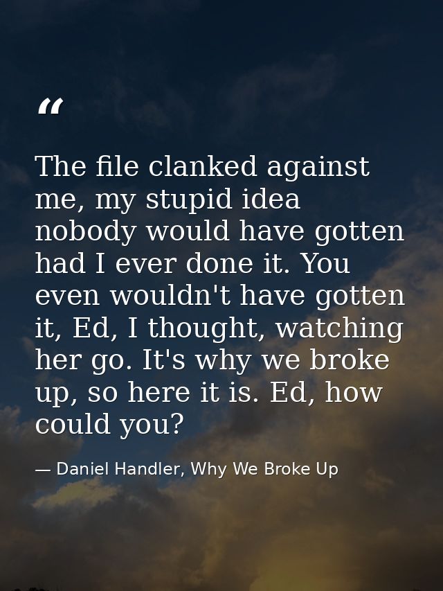 The file clanked against me, my stupid idea nobody would have gotten had I ever done it. You even wouldn't have gotten i — Daniel Handler, Why We Broke Up