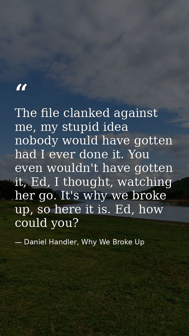 The file clanked against me, my stupid idea nobody would have gotten had I ever done it. You even wouldn't have gotten i — Daniel Handler, Why We Broke Up