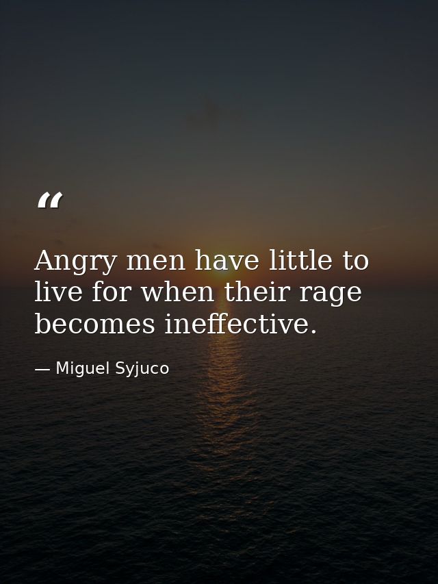 Angry men have little to live for when their rage becomes ineffective. — Miguel Syjuco