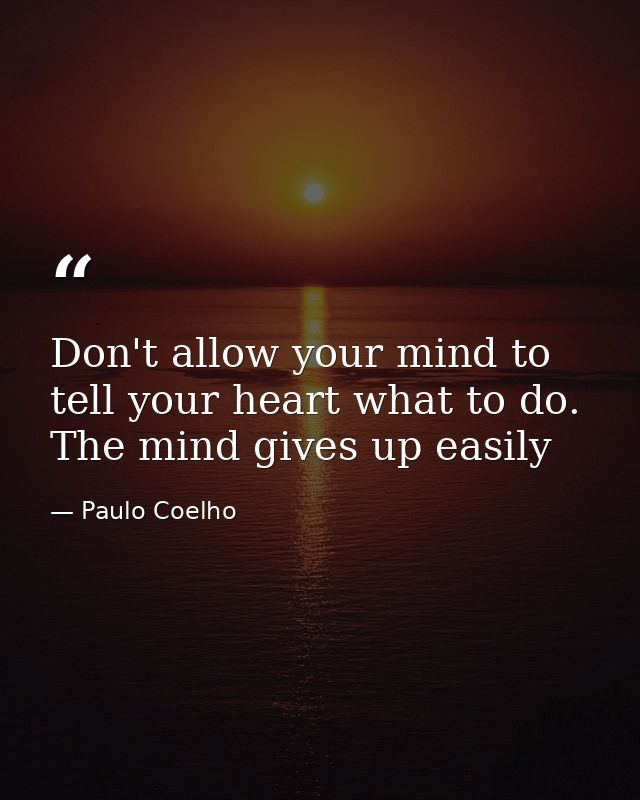 Don't allow your mind to tell your heart what to do. The mind gives up easily — Paulo Coelho