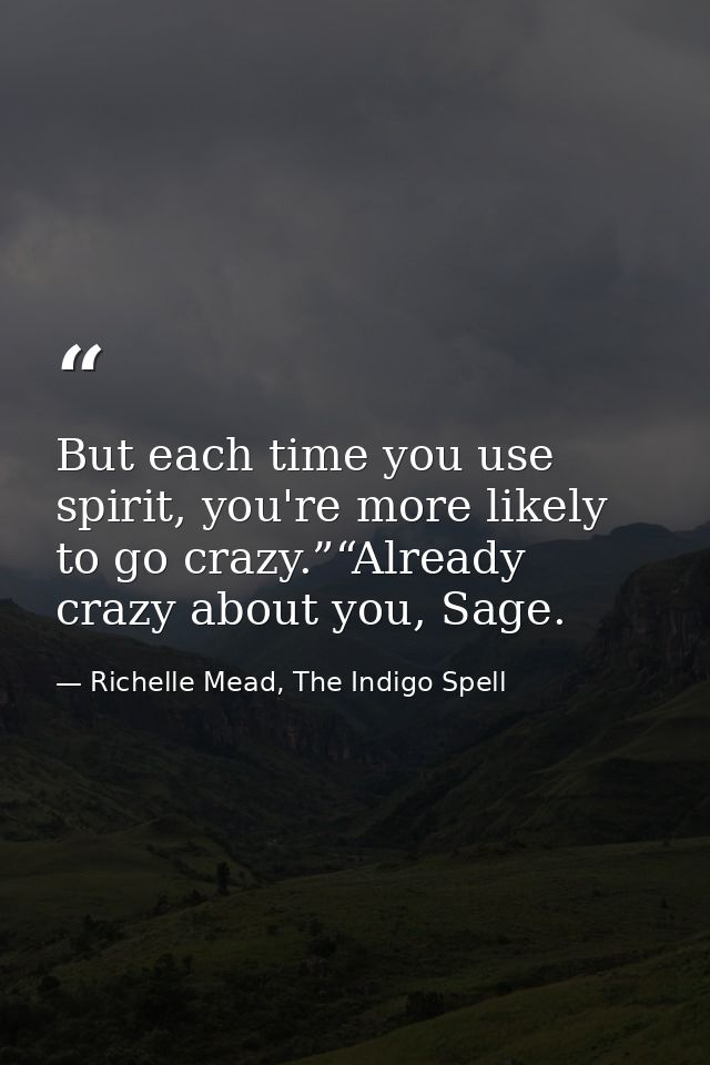 But each time you use spirit, you're more likely to go crazy.”“Already crazy about you, Sage. — Richelle Mead, The Indigo Spell