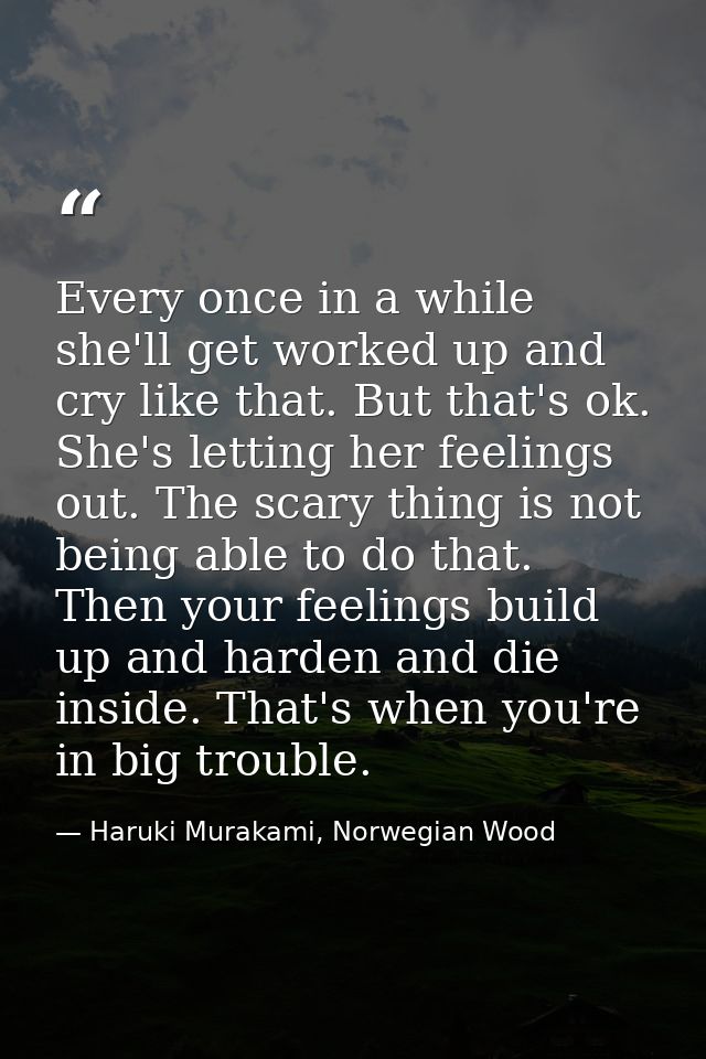 Every once in a while she'll get worked up and cry like that. But that's ok. She's letting her feelings out. The scary t — Haruki Murakami, Norwegian Wood