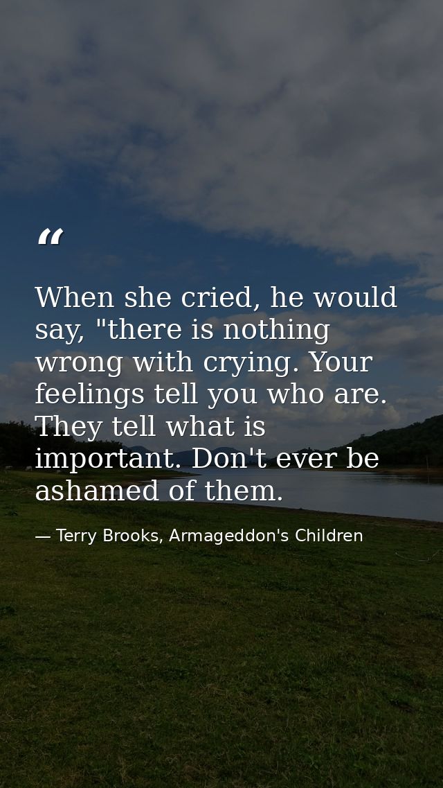 When she cried, he would say, "there is nothing wrong with crying. Your feelings tell you who are. They tell what is imp — Terry Brooks, Armageddon's Children