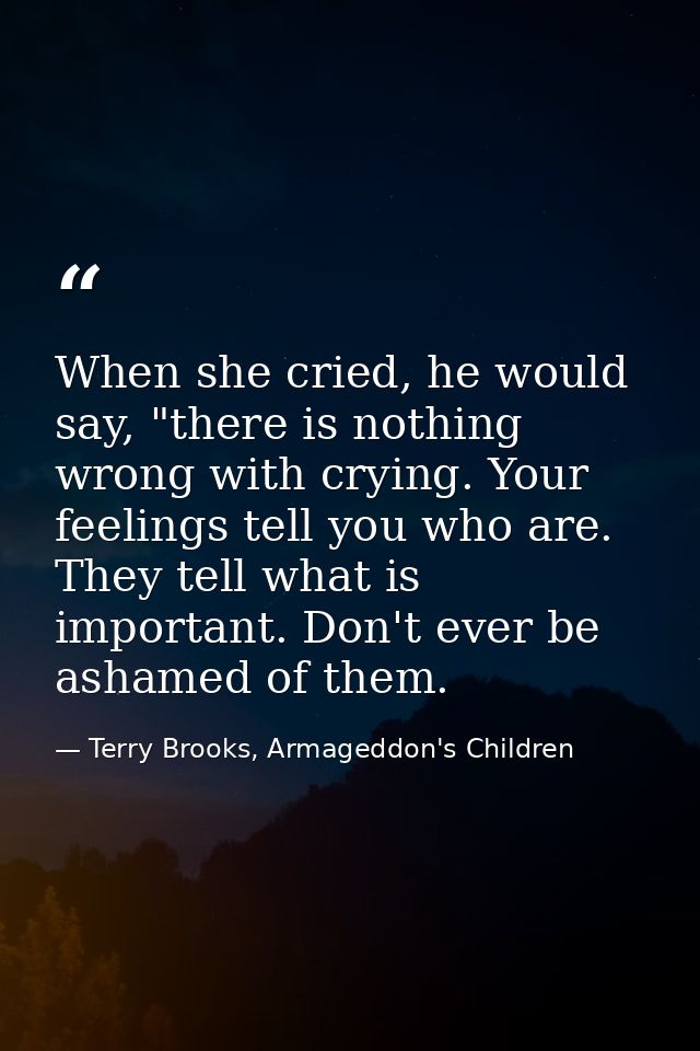 When she cried, he would say, "there is nothing wrong with crying. Your feelings tell you who are. They tell what is imp — Terry Brooks, Armageddon's Children