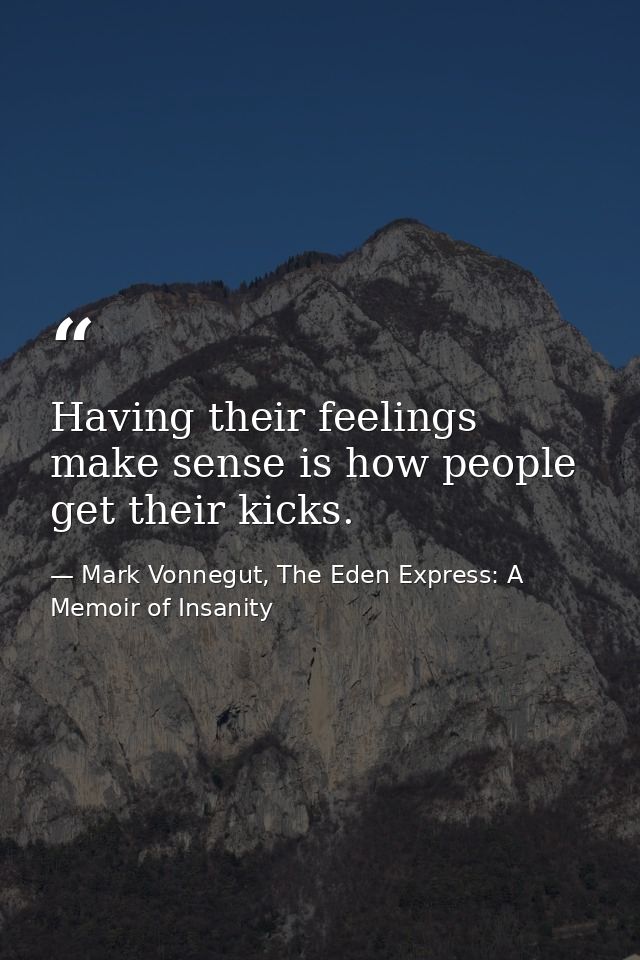 Having their feelings make sense is how people get their kicks. — Mark Vonnegut, The Eden Express: A Memoir of Insanity