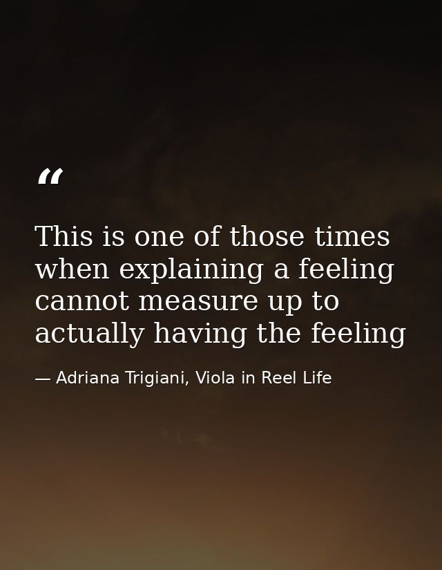 This is one of those times when explaining a feeling cannot measure up to actually having the feeling — Adriana Trigiani, Viola in Reel Life