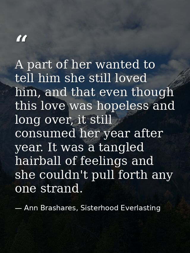 A part of her wanted to tell him she still loved him, and that even though this love was hopeless and long over, it stil — Ann Brashares, Sisterhood Everlasting