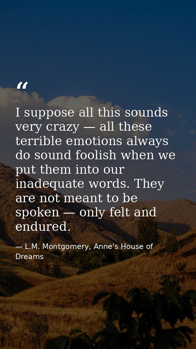 I suppose all this sounds very crazy — all these terrible emotions always do sound foolish when we put them into our ina — L.M. Montgomery, Anne's House of Dreams