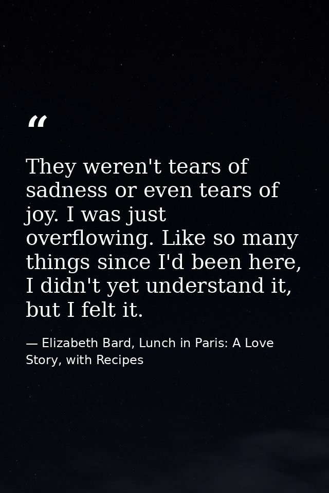 They weren't tears of sadness or even tears of joy. I was just overflowing. Like so many things since I'd been here, I d — Elizabeth Bard, Lunch in Paris: A Love Story, with Recipes
