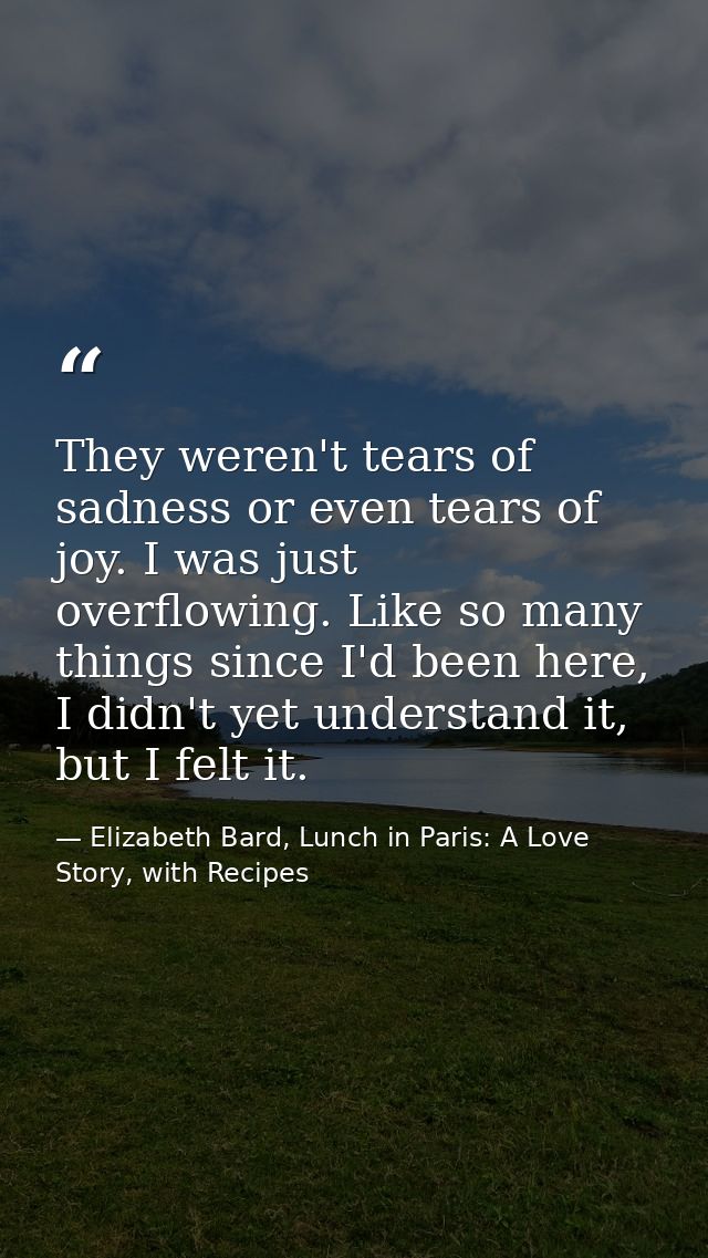 They weren't tears of sadness or even tears of joy. I was just overflowing. Like so many things since I'd been here, I d — Elizabeth Bard, Lunch in Paris: A Love Story, with Recipes