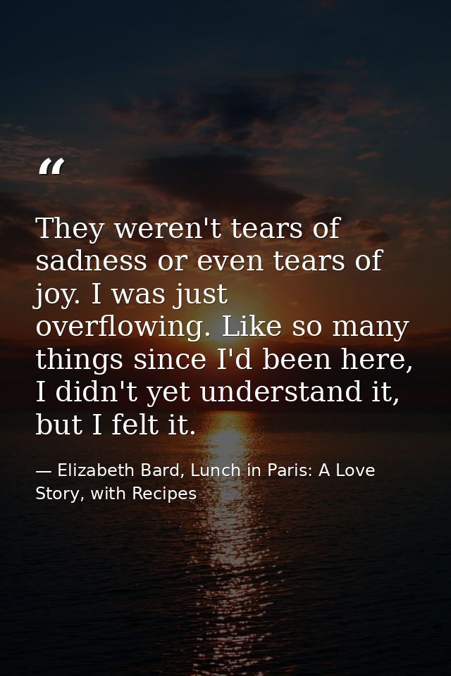 They weren't tears of sadness or even tears of joy. I was just overflowing. Like so many things since I'd been here, I d — Elizabeth Bard, Lunch in Paris: A Love Story, with Recipes