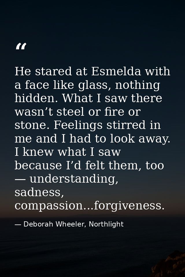 He stared at Esmelda with a face like glass, nothing hidden. What I saw there wasn’t steel or fire or stone. Feelings st — Deborah Wheeler, Northlight