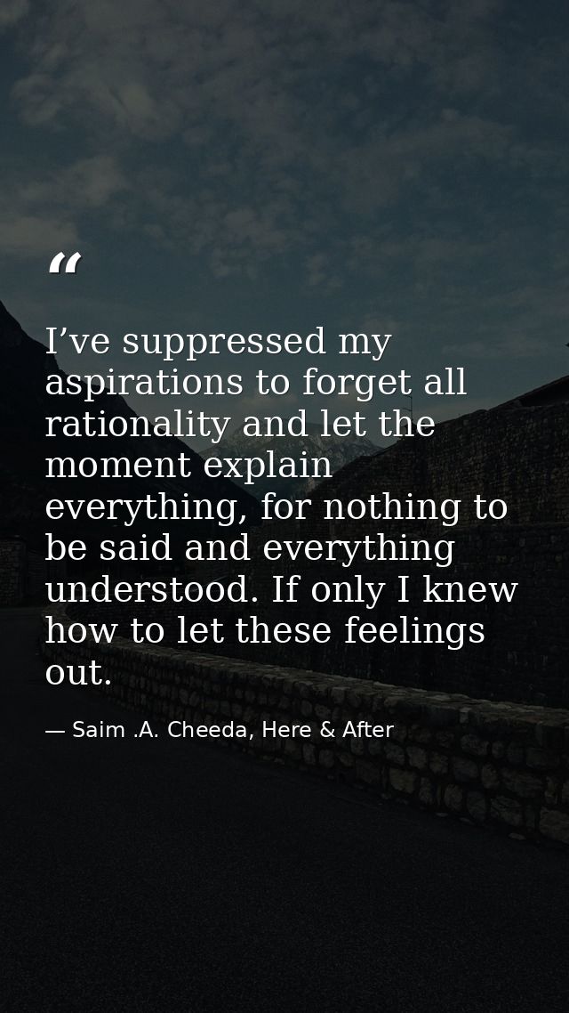 I’ve suppressed my aspirations to forget all rationality and let the moment explain everything, for nothing to be said a — Saim .A. Cheeda, Here & After