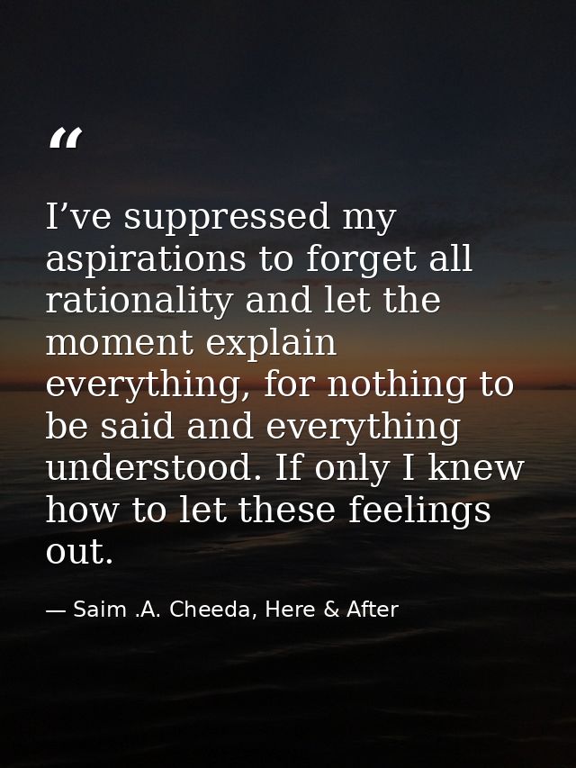 I’ve suppressed my aspirations to forget all rationality and let the moment explain everything, for nothing to be said a — Saim .A. Cheeda, Here & After