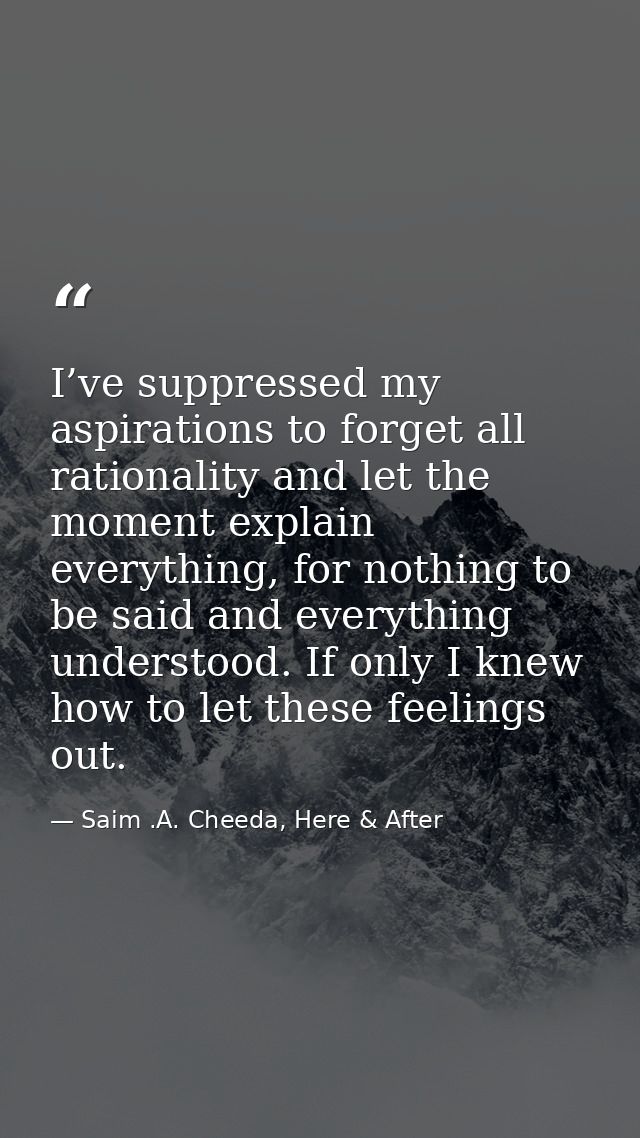 I’ve suppressed my aspirations to forget all rationality and let the moment explain everything, for nothing to be said a — Saim .A. Cheeda, Here & After