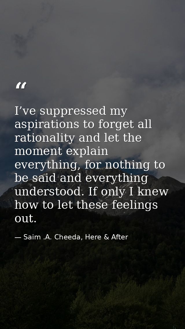 I’ve suppressed my aspirations to forget all rationality and let the moment explain everything, for nothing to be said a — Saim .A. Cheeda, Here & After