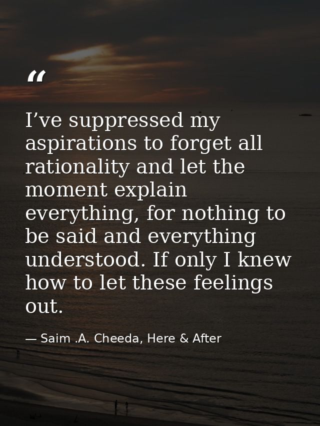 I’ve suppressed my aspirations to forget all rationality and let the moment explain everything, for nothing to be said a — Saim .A. Cheeda, Here & After