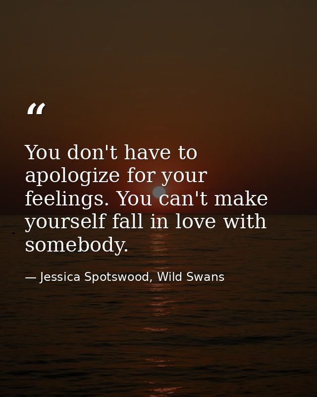 You don't have to apologize for your feelings. You can't make yourself fall in love with somebody. — Jessica Spotswood, Wild Swans