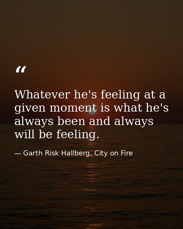 Whatever he's feeling at a given moment is what he's always been and always will be feeling. — Garth Risk Hallberg, City on Fire