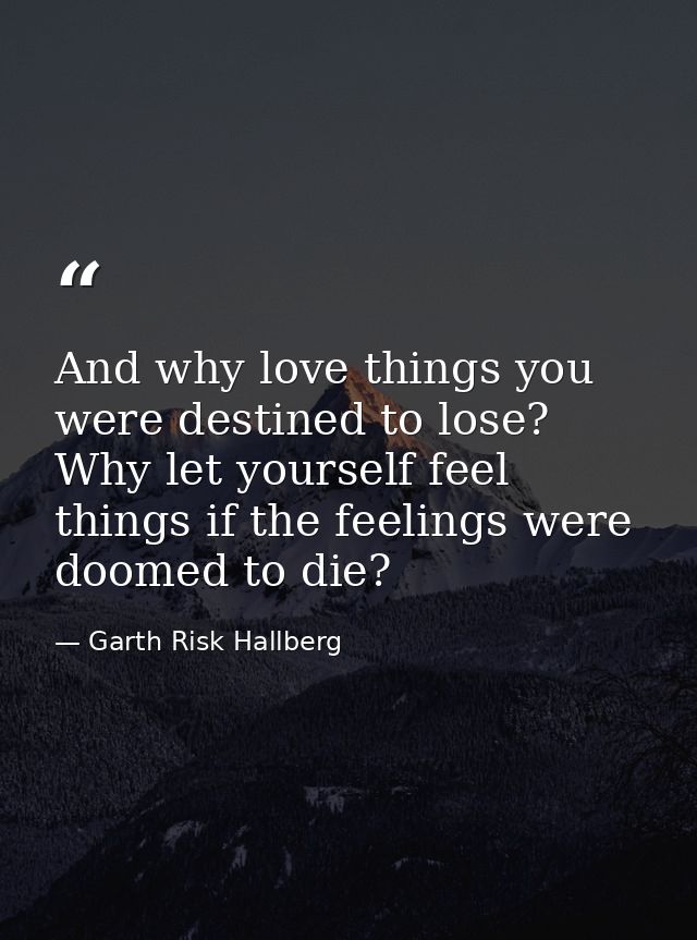 And why love things you were destined to lose? Why let yourself feel things if the feelings were doomed to die? — Garth Risk Hallberg