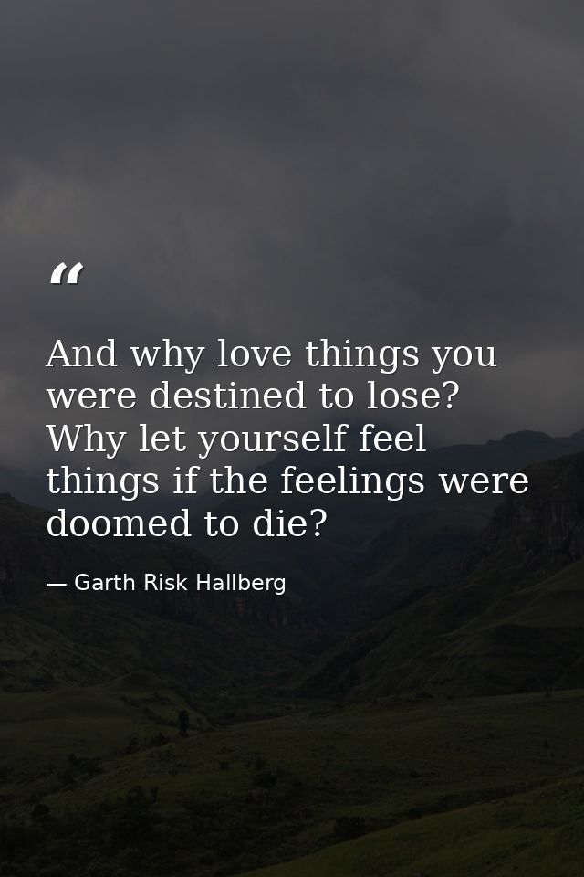 And why love things you were destined to lose? Why let yourself feel things if the feelings were doomed to die? — Garth Risk Hallberg
