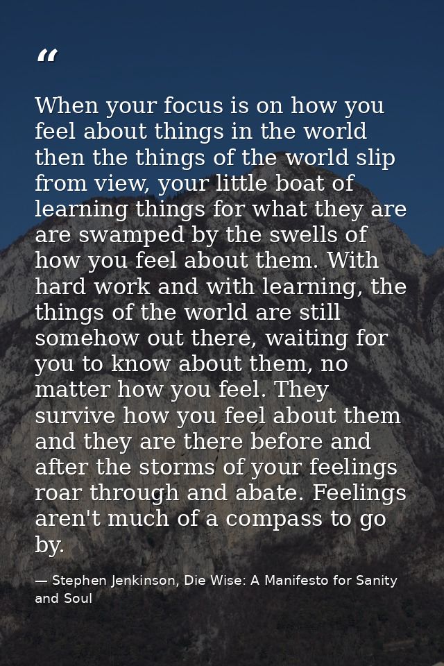 When your focus is on how you feel about things in the world then the things of the world slip from view, your little bo — Stephen Jenkinson, Die Wise: A Manifesto for Sanity and Soul