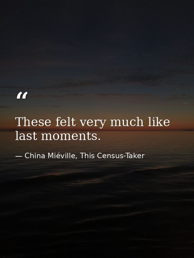 These felt very much like last moments. — China Miéville, This Census-Taker