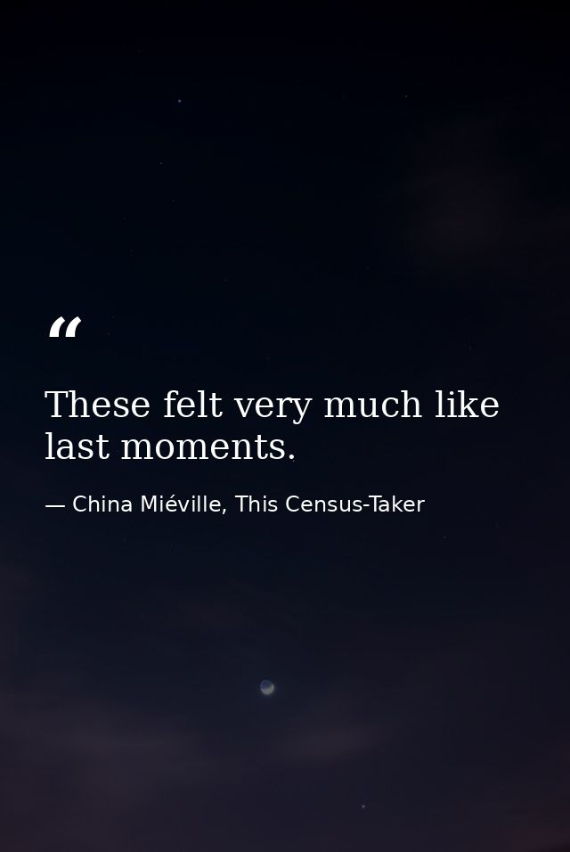 These felt very much like last moments. — China Miéville, This Census-Taker