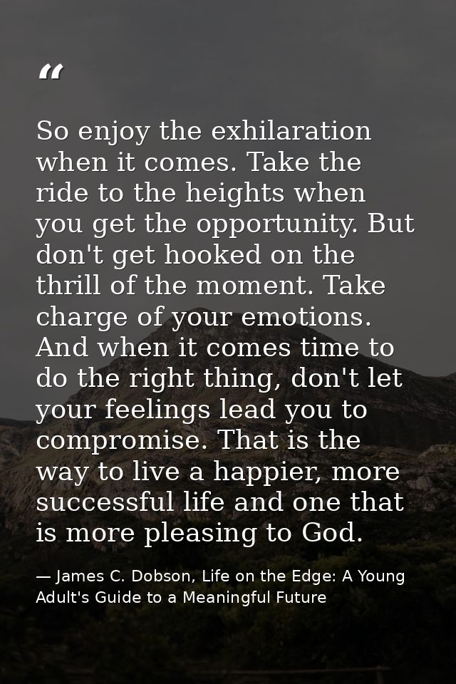 So enjoy the exhilaration when it comes. Take the ride to the heights when you get the opportunity. But don't get hooked — James C. Dobson, Life on the Edge: A Young Adult's Guide to a Meaningful Future
