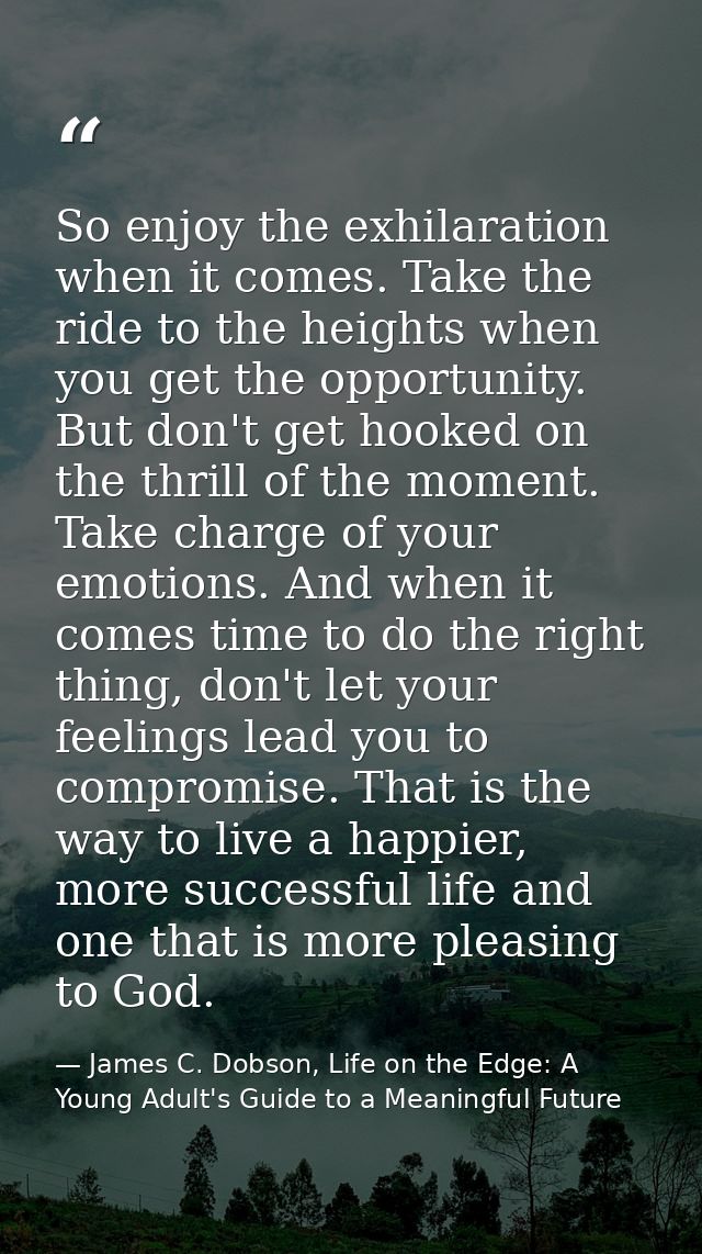 So enjoy the exhilaration when it comes. Take the ride to the heights when you get the opportunity. But don't get hooked — James C. Dobson, Life on the Edge: A Young Adult's Guide to a Meaningful Future