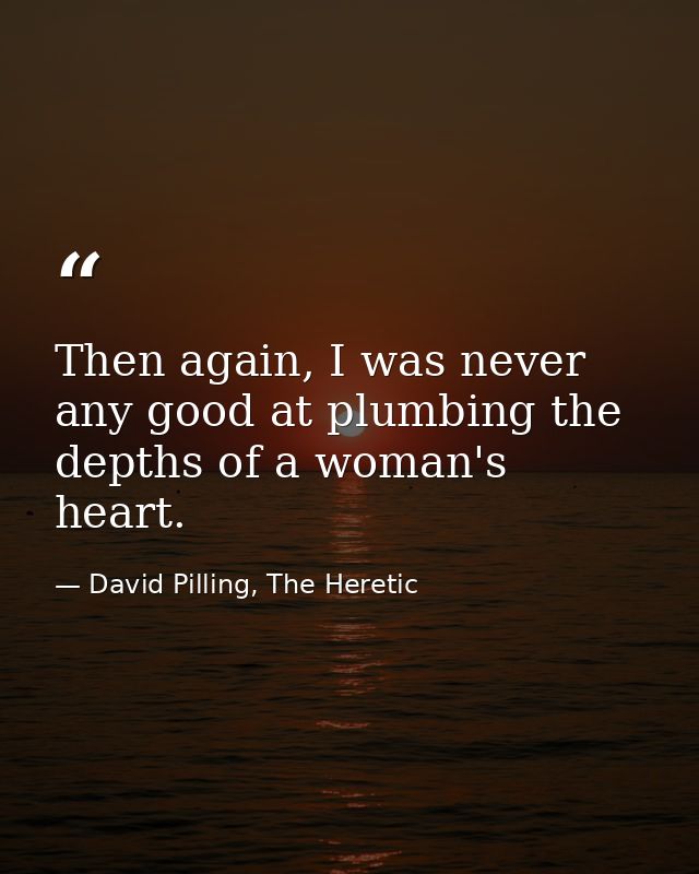 Then again, I was never any good at plumbing the depths of a woman's heart. — David Pilling, The Heretic