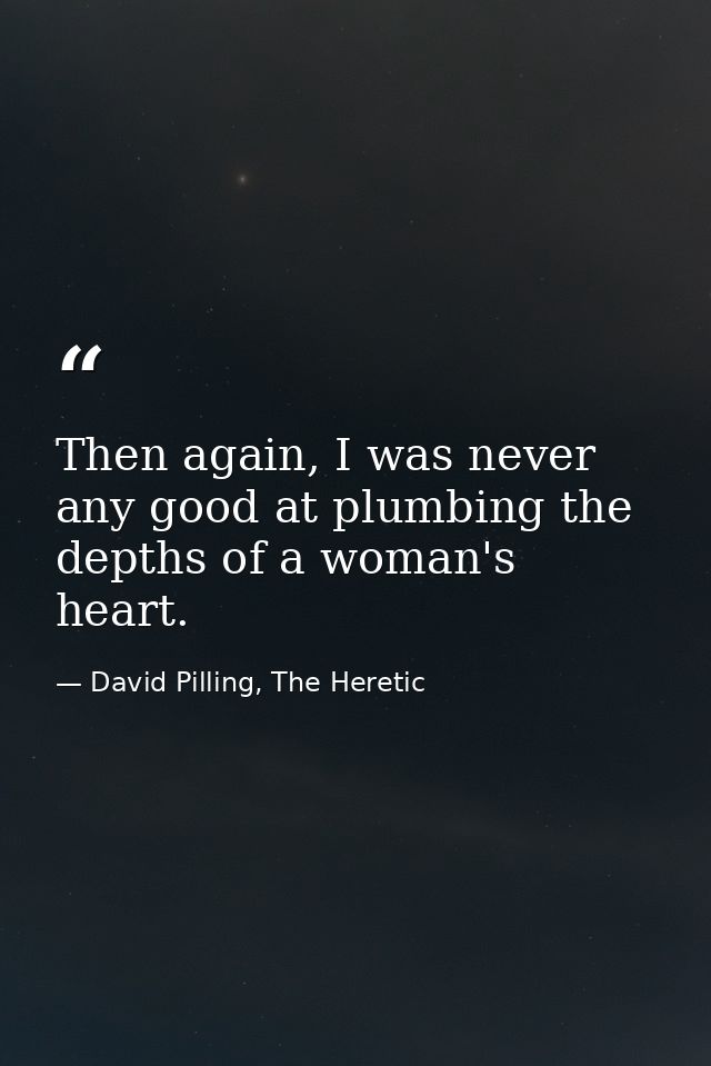 Then again, I was never any good at plumbing the depths of a woman's heart. — David Pilling, The Heretic