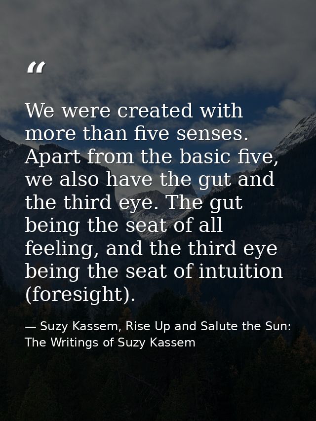 We were created with more than five senses. Apart from the basic five, we also have the gut and the third eye. The gut b — Suzy Kassem, Rise Up and Salute the Sun: The Writings of Suzy Kassem