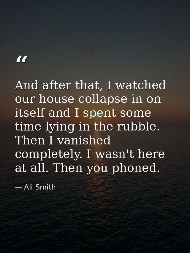 And after that, I watched our house collapse in on itself and I spent some time lying in the rubble. Then I vanished com — Ali Smith