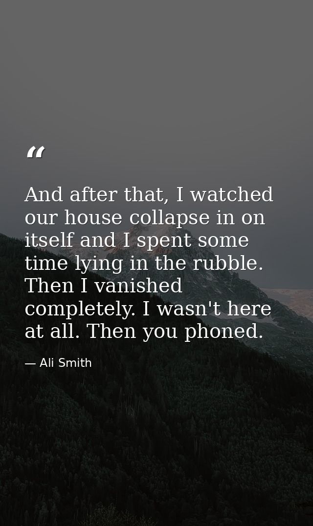 And after that, I watched our house collapse in on itself and I spent some time lying in the rubble. Then I vanished com — Ali Smith