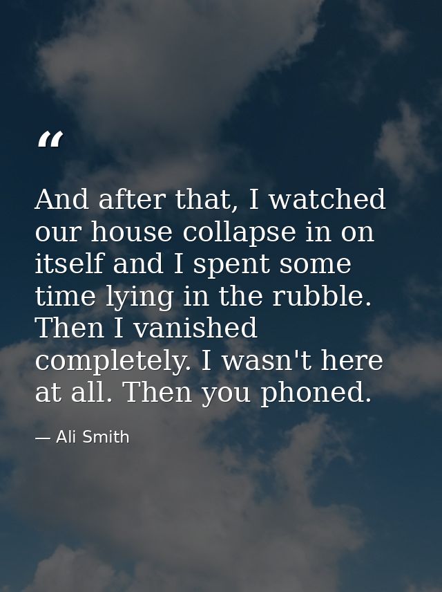 And after that, I watched our house collapse in on itself and I spent some time lying in the rubble. Then I vanished com — Ali Smith