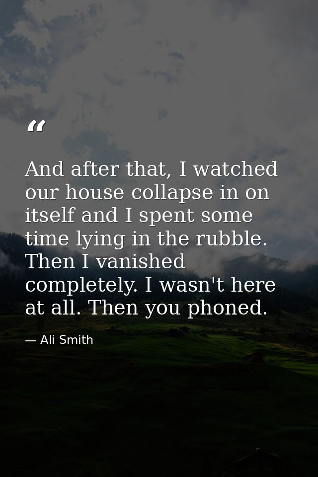 And after that, I watched our house collapse in on itself and I spent some time lying in the rubble. Then I vanished com — Ali Smith