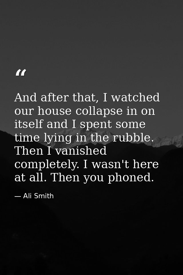 And after that, I watched our house collapse in on itself and I spent some time lying in the rubble. Then I vanished com — Ali Smith