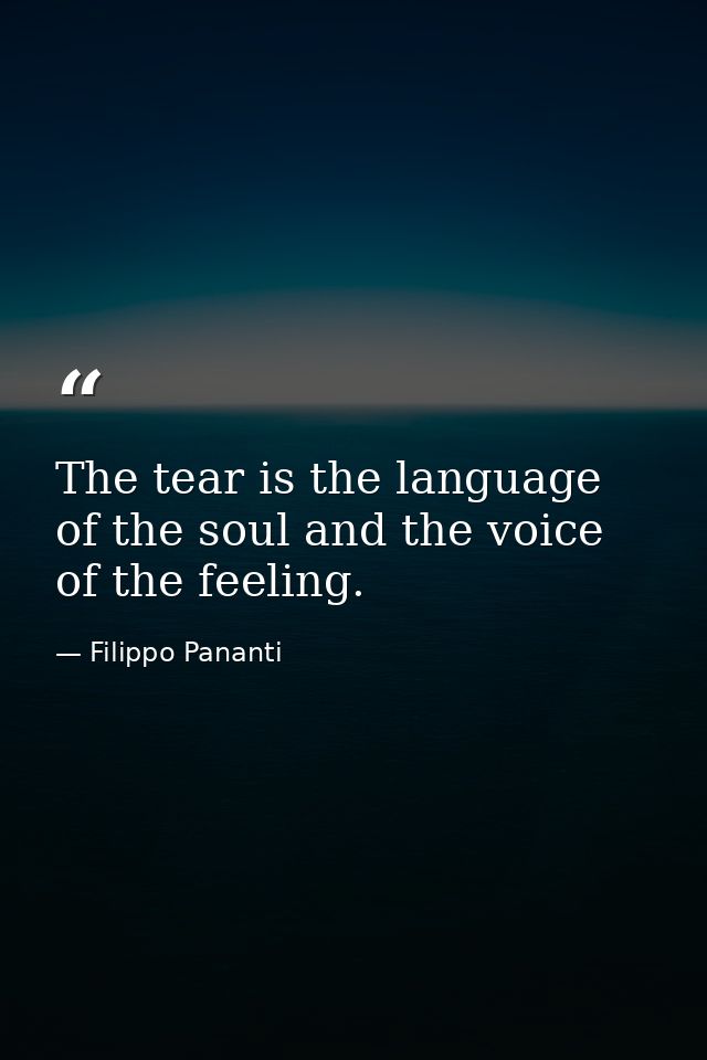 The tear is the language of the soul and the voice of the feeling. — Filippo Pananti