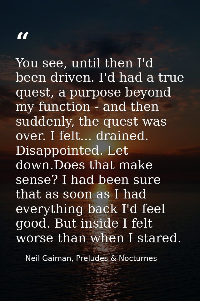 You see, until then I'd been driven. I'd had a true quest, a purpose beyond my function - and then suddenly, the quest w — Neil Gaiman, Preludes & Nocturnes