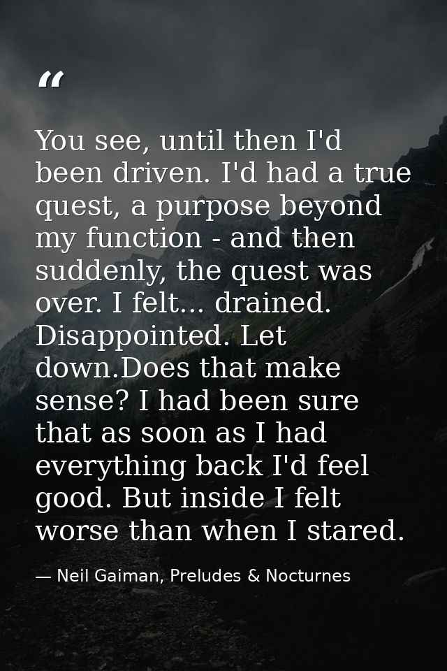 You see, until then I'd been driven. I'd had a true quest, a purpose beyond my function - and then suddenly, the quest w — Neil Gaiman, Preludes & Nocturnes