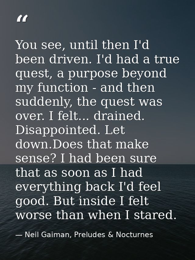 You see, until then I'd been driven. I'd had a true quest, a purpose beyond my function - and then suddenly, the quest w — Neil Gaiman, Preludes & Nocturnes