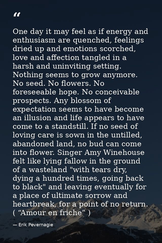 One day it may feel as if energy and enthusiasm are quenched, feelings dried up and emotions scorched, love and affectio — Erik Pevernagie