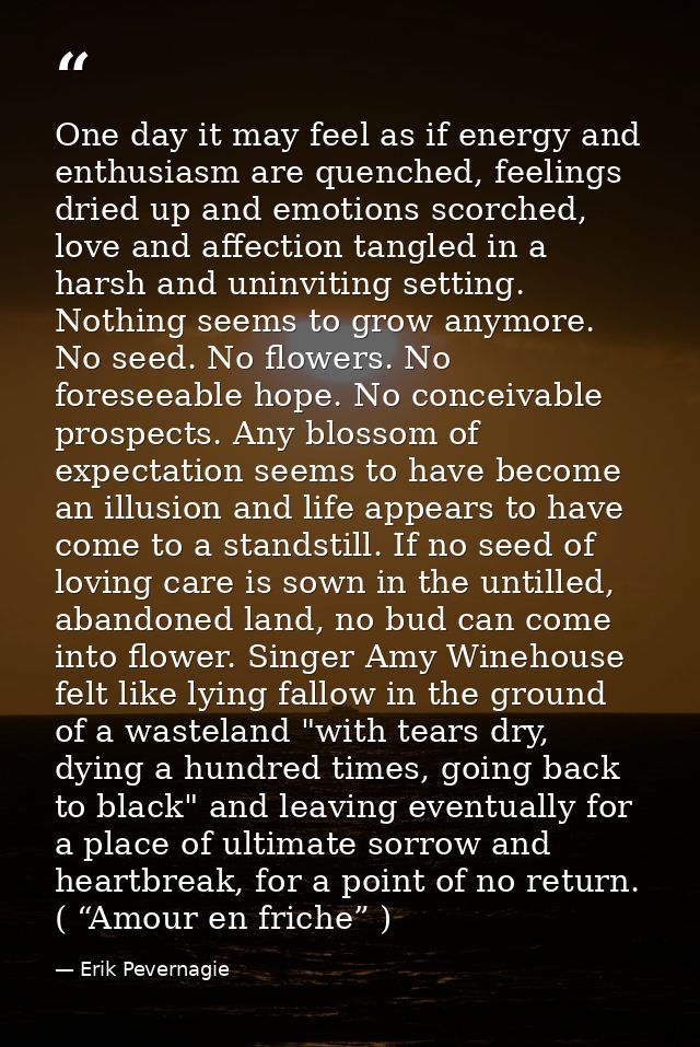 One day it may feel as if energy and enthusiasm are quenched, feelings dried up and emotions scorched, love and affectio — Erik Pevernagie
