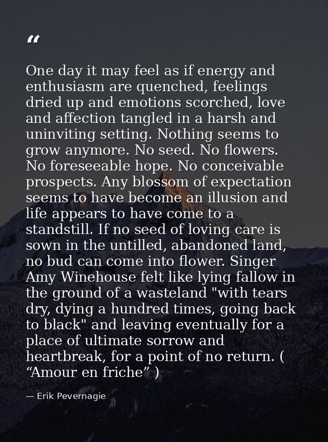 One day it may feel as if energy and enthusiasm are quenched, feelings dried up and emotions scorched, love and affectio — Erik Pevernagie
